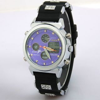  Dual Display Crystal Silicone LED Date Purple Face Fashion Sport Watch