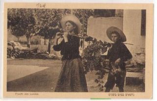  Palestine Old Postcard 2 Kids Carrying The Pole by Ben Dov