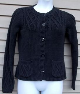 Eddie Bauer Misses M 8 10 DK Gry Cable Button Front Cardigan Sweater