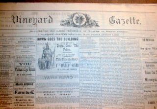 1886 Newspaper Edgartown Marthas Vineyard Gazette Massachusetts RARE