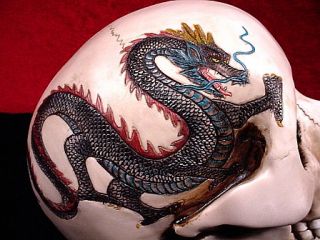 Large Gothic Dragon Tattoo Skull Coin or Money Bank Statue Figurine