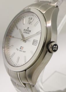 Edox Class 1 Date Automatic Swiss Watch 42.5m Stainless Steel/White