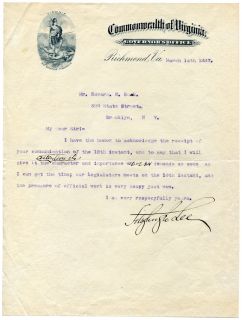 1887 Fitzhugh Lee Typed Letter Signed re abolitionist? Civil War