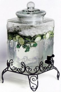  Gallon Grape Texture Glass Beverage Dispenser Metal Stand Drink Holder