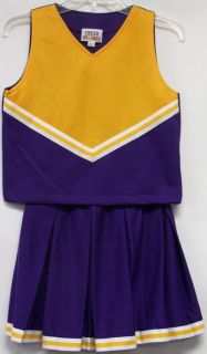 Cheer Kids Motionwear Cheerleading Outfit Purple Gold V Front Box