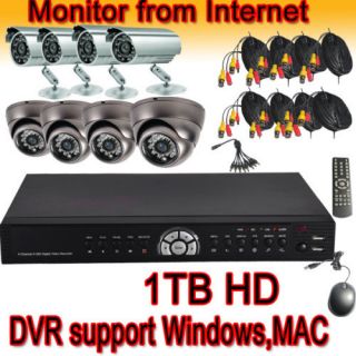 8CH Standalone DVR Recorder Security Color CCD Camera System 1TB