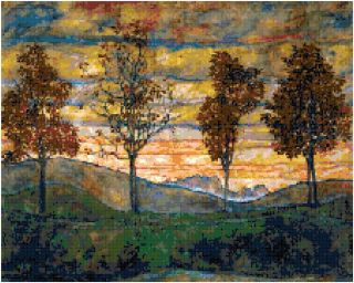Egon Schiele Four Trees Painting Art Counted Cross Stitch Pattern