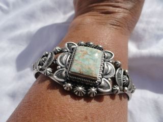 Native American Navajo silver Dry Creek turquoise cuff bracelet signed