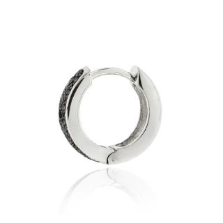 925 Silver Black Diamond Accent Huggies Hoop Earrings