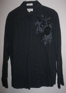 MENS EIGHTY EIGHT DESINGER BLACK GRAPHIC CLUB CASUAL BUTTON UP SHIRT