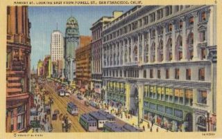 San Francisco CA Market Powell Street Linen Postcard
