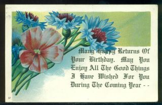 1910 Many Happy Returns of Your Birthday Flowers Motto Vintage