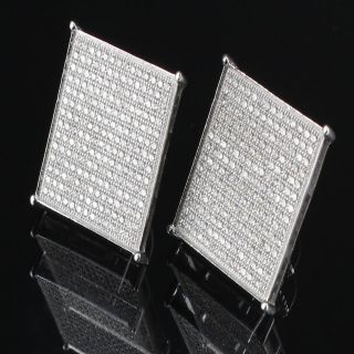 Mens Lab Simulated Diamond Iced Out Square Flat Cube Studs Earrings