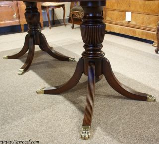 Custom Mahogany Duncan Phyfe Double Pedestal Dining Room Table