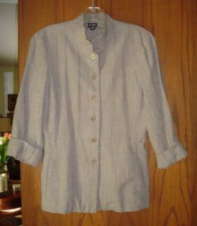 Eileen Fisher $228 Pumice Beige Cotton Rayon Linen Peplum Stand Collar