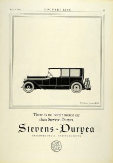 1922 Ad Stevens Duryea Motor Vehicle Car Chicopee Falls Massachusetts