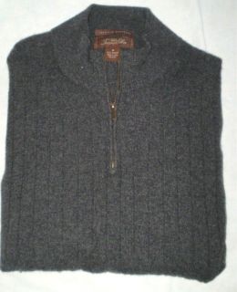 Mens TASSO ELBA 100% Cashmere Ribbed 1/4 Zip Charcoal Gray Sweater M
