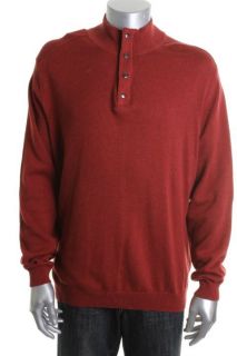 Tasso Elba New Red Ribbed Mock Neck 1 4 Zip Snap Pullover Sweater M