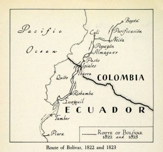  Bolivar Map War Independence Spain Ecuador Colombia Venezuela