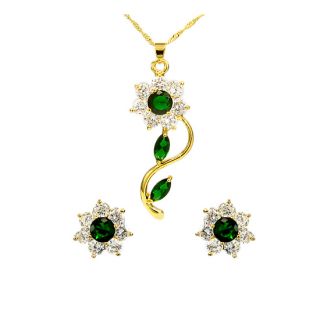 Jewelry Set Jewellery Round Green Emerald Pendant Earrings Necklace