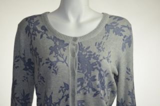 Sonoma Womens Floral Print Cardigan Size Medium Gray Purple Scoop