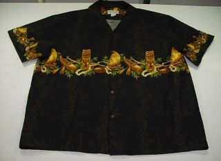 Bishop St Hawaiian Aloha Tiki Polynesian Bahama Shirt Sz Mens 3XL XXXL