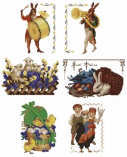  Vintage Easter Machine Embroidery Designs Set in Cross Stitch 5x7