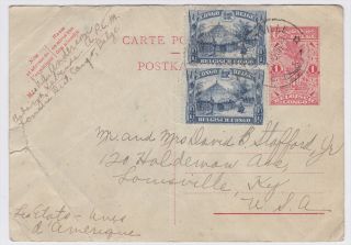 Belgian Congo Elizabethville to US 1938 Uprated Postal Card, creasing