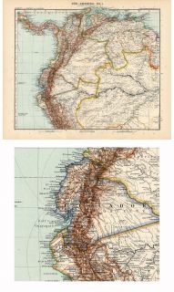  Stieler Atlas Map Panama Colombia Venezuela Ecuador as