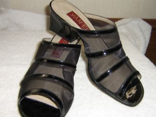 Van Eli Mesh Black Patent Sandals Heels Excellent Used Condition Size