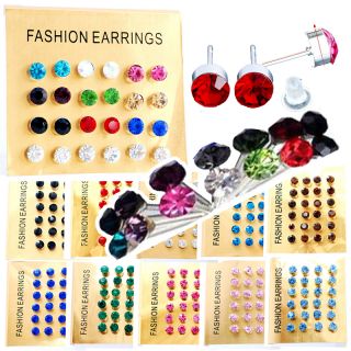14style Elect 1CARD 12Pairs 6mm Crystal Earing Studs Set Pin Allergy