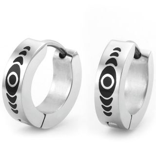  Abstract Design Stainless Steel Hoop Earrings for Men Silver Black