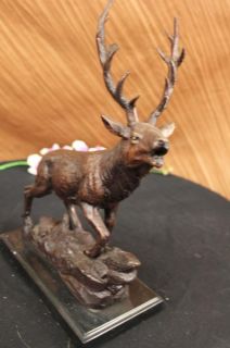 Bronze Marble Statue Elk Stag Buck Trophy Lodge Decor Sculpture Figure