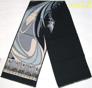 EMILIO PUCCI black WILD WINTER Wool/Silk 2 ply Long 13x68 scarf NWT