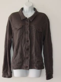 New Eileen Fisher Bark Cotton Collar Jean Jacket Large