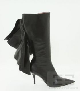 Elman Black Leather Ruffle Back Stiletto Heel Boots Size 41