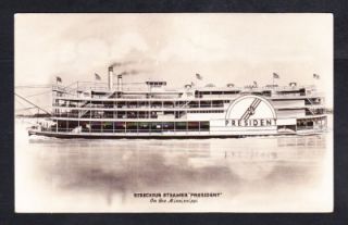 Streckfus Steamship President Mississippi River Vintage RPPC SHIP