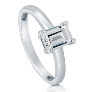 Emerald Cut Cubic Zirconia CZ 925 Sterling Silver Solitaire Ring 1 06
