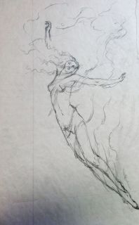 Kinuko Craft Original Concept Drawing Leap of Faith Goddess