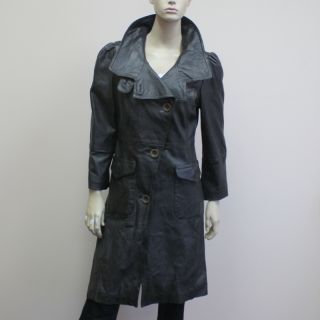 beautiful leather coat from emilie d v neckline long sleeves full