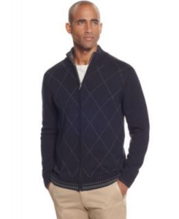 Tasso Elba NEW Blue Argyle Long Sleeve Full Zip Cardigan Sweater XL