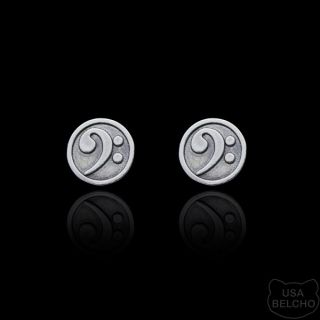 925 Sterling Silver Bass Clef Musical Note Post Earrings, Pair (Belcho