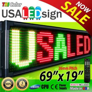 LED Sign 69x19 26mm Tri Color Outdoor Programmable Scrolling Message
