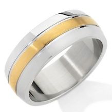 mens stainless steel goldtone stripe 8mm wedding band d