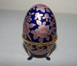 Porcelain Egg Trinket Box Pedestal Cobalt Blue with Gold Gilding