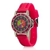 Strawberry Scented Fuchsia Jelly Band Peace Sign Dial Mood Watch