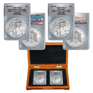  Eagle Coins 2011 and 2012 MS70 S Mint Silver Eagle Dollar Coins