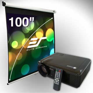 Elite Screens 100 Manual Screen LED Projector Bundle V20 M100V