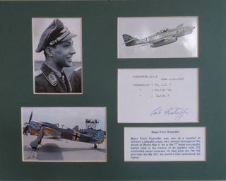 Very RARE Major Erich Rudorffer Luftwaffe Ace Signed Card