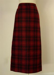 Eddie Bauer Long Wrap Boot Skirt Plaid Wool Red Black Fringe Pockets 8